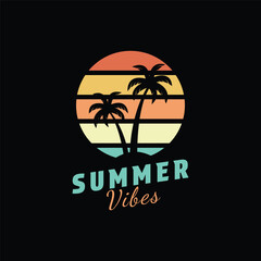 summer vibes logo design vector tropical island with palm