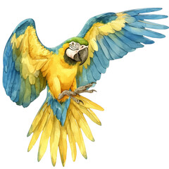 A beautiful parrot with bright yellow, blue, and green feathers.