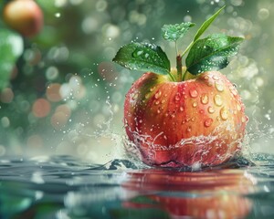 Photo of a fresh apple fruits with water splash