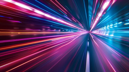 Speeding through a neon lit tunnel