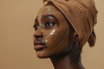 Young african american woman with cosmetic mask for skin care on face. Copy space for text - Powered by Adobe