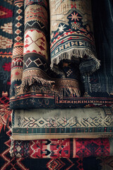 Obraz premium Elaborate colorful patterned fabric, possibly a carpet or wall decoration, in traditional Thai temple style