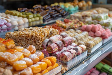 Turkish oriental traditional sweets at the market