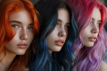 Obraz premium Girls with colored dyed hair