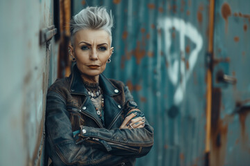Naklejka premium Portrait of mid age woman with punk outfit and style