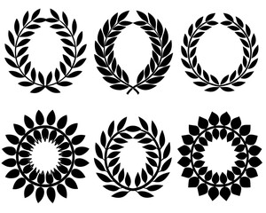 Circular laurel foliate icon Set