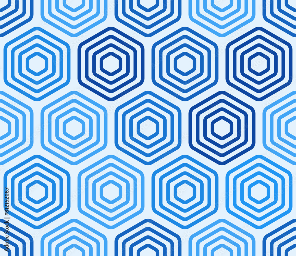 Poster hexagon background. bold stacked rounded hexagons mosaic cells. blue color tones. large hexagons. se