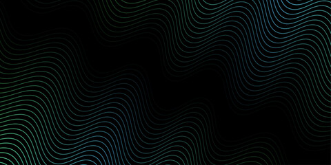 Abstract background with waves for banner. Medium banner size. Vector background with lines. Element for design isolated on black. Black, green and blue. Ocean, night, card