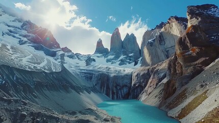 Trek through the rugged landscapes of Torres del Paine National Park in Chile, marveling at...