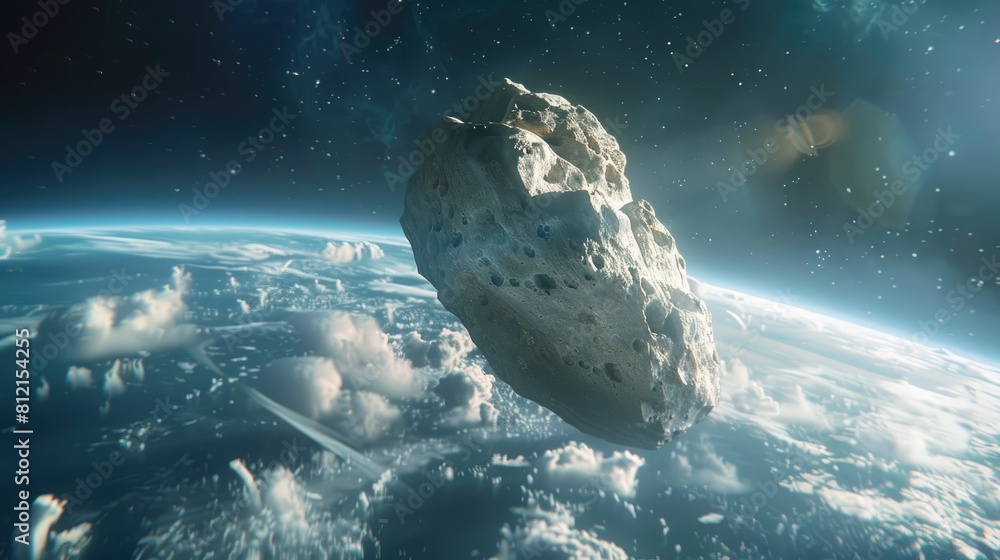 Aufkleber an imposing asteroid is approaching earth depicted in a striking 3d rendering standing out as a soli