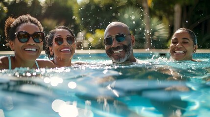 Mid-Adult Couples Enjoy Carefree Poolside Vacation Moments