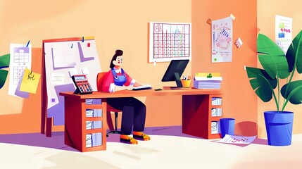 Fototapeta premium Office environment with a focused Payroll Analyst managing payroll tasks