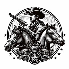 Obraz premium Confederate Horseman Soldier Southern of the US Civil War. With hat and revolver. Hand drawn vector illustration. Hand sketch. Illustration.