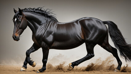 a black horse running on white background