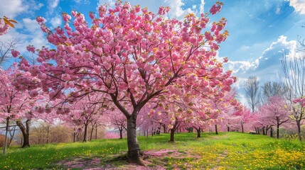 Vibrant cherry blossoms in full bloom