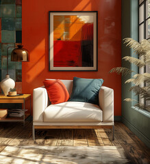 Fototapeta premium Modern Chic Lounge with Vibrant Colors and Artistic Flair