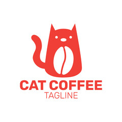 Doodle cat coffee cup logo template, Cat and coffee logo, logo for a coffee shop or cafe business. simple and modern logo.