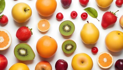 top view of different fruits isolated on white background create with ai