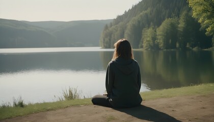 person sitting on the edge of the lake create with ai