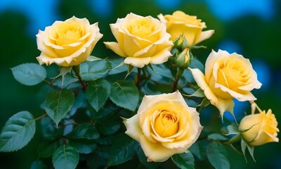 yellow roses on a green create with ai