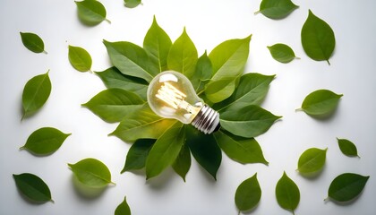 light bulb with green leaf create with ai