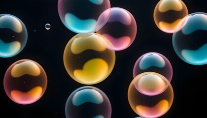 transparent colorful bubbles soap on black background create with ai