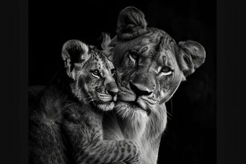 Predator´s love. Lioness and cub