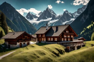 Modern houses of village in the mountains.