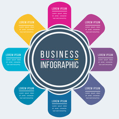 Infographic design colorful 8 steps, objects, elements or options information