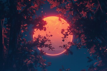 moonlit forest silhouette with a lone figure meditating beneath the moon