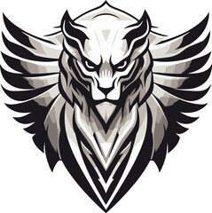 A sphinx cat with a menacing look on its face. The cat is surrounded by a diamond shape.