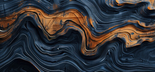 Obraz premium flowing blue and golden textures, abstract landscape inspired design