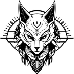 A sphinx cat with a menacing look on its face. The cat is surrounded by a diamond shape.