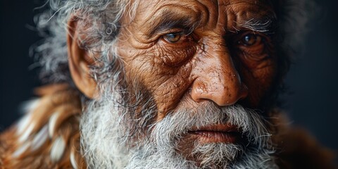 A portrait of tribal wisdom etched on the wrinkled face of a senior man, reflecting contemplation and resilience.