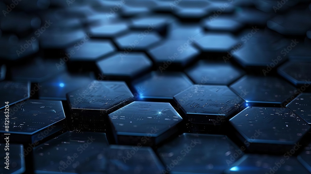 Poster abstract blue hexagon pattern on dark background futuristic 3d geometric design