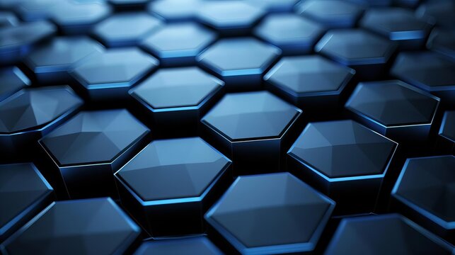 abstract blue hexagon pattern on dark background futuristic 3d geometric design