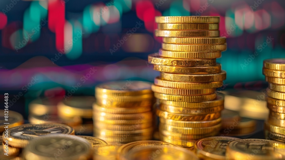 Aufkleber stack of gold money coin with trading graph, financial investment concept can be use as background