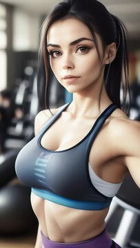 Portrait of an athletic, pumped-up woman in the gym