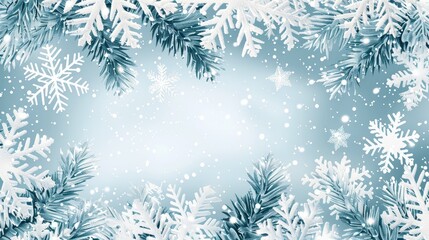 Abstract background with falling snowflakes in light blue and white colors Snow pattern for Christmas card or New Year decoration design