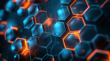 Abstract background with glowing hexagons in dark colors Abstract futuristic wallpaper design for business