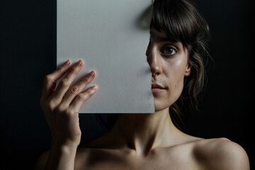 Naklejka premium portrait of a person with a blank letter