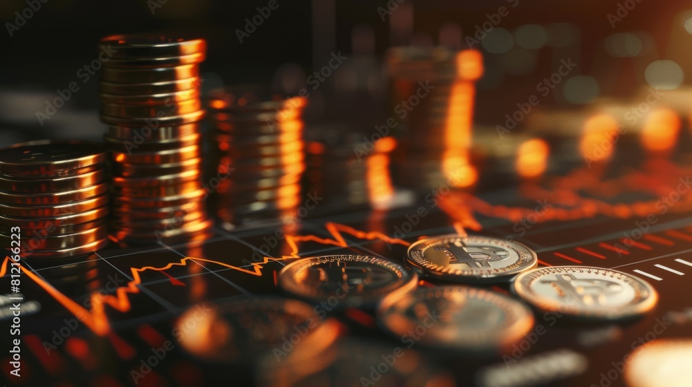 Poster stock funding or money saving graph with coins. background for business ideas and design. chart for 