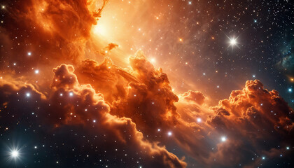 Space nebulas. Cosmic background. Outer space with nebulas in golden and blue colors