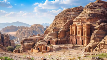 Discover the ancient wonders of Petra in Jordan, an archaeological marvel carved into rose-colored sandstone cliffs. - Powered by Adobe