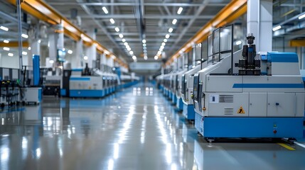 Futuristic Factory Floor with Advanced Machinery and Automated Production Line