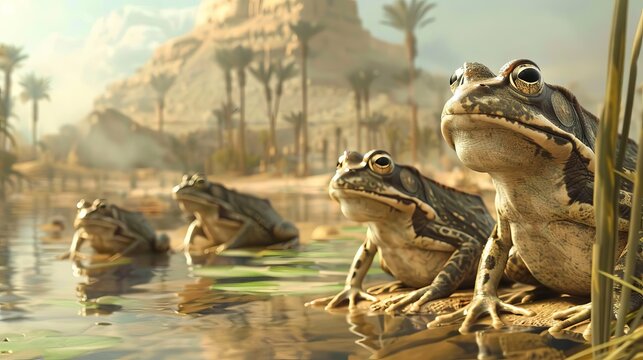 biblical ten plagues of egypt swarm of frogs invading ancient egyptian landscape