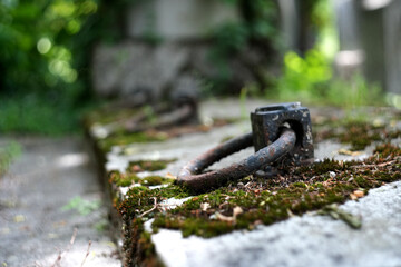 Mossy abandoned tombstone