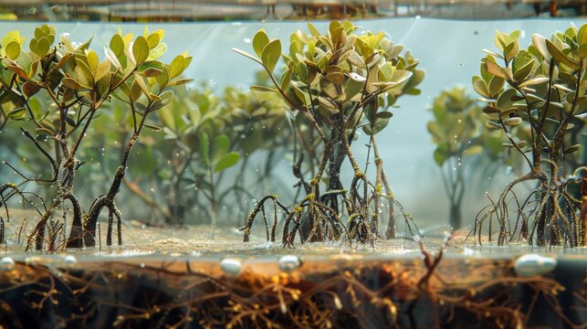 The photo shows the roots of mangrove trees growing in a saltwater swamp