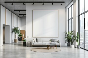 Office Interior with Blank White Poster Mockup created with Generative AI