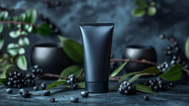 beauty cream tube, cosmetic tube. Beauty product packaging, low light cosmetic tube photography with copy space.